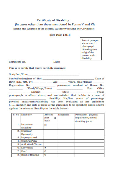 disability certificate form