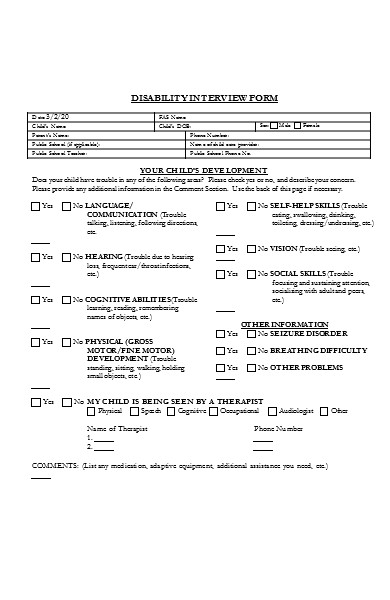 disability interview form