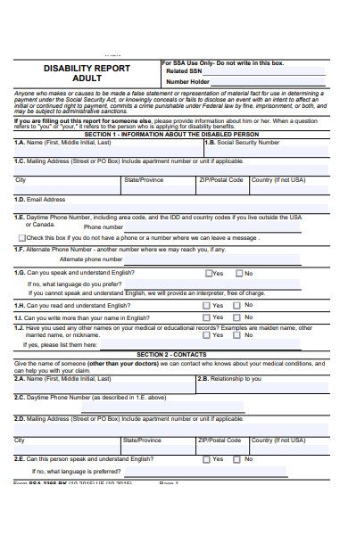 disability report form