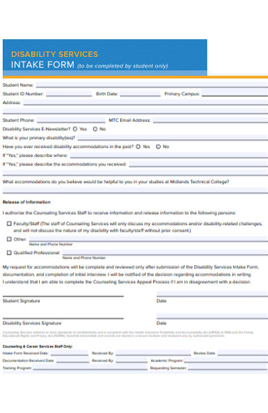 disability service intake form