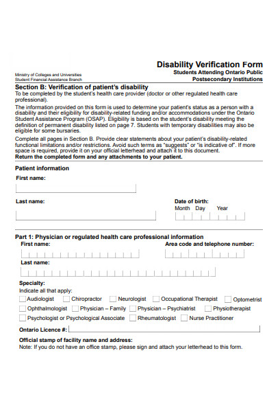disability verification form