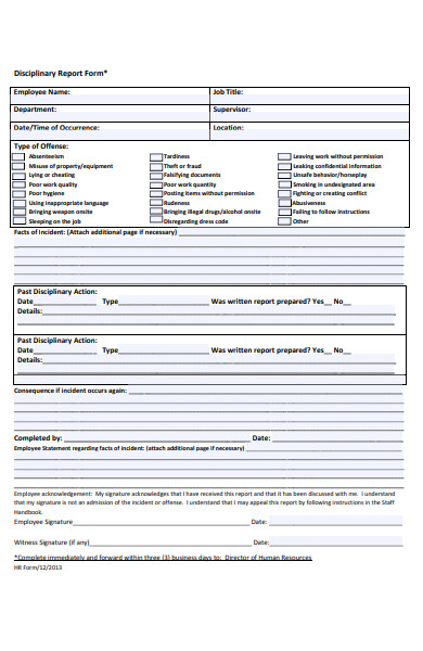 disciplinary report form