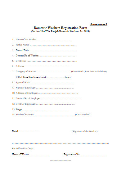 domestic workers registration form