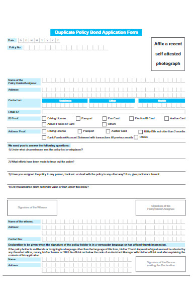 duplicate policy bond application form