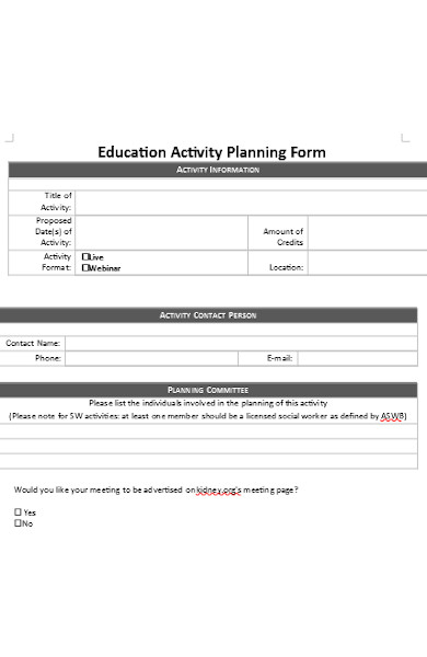 education activity planning form