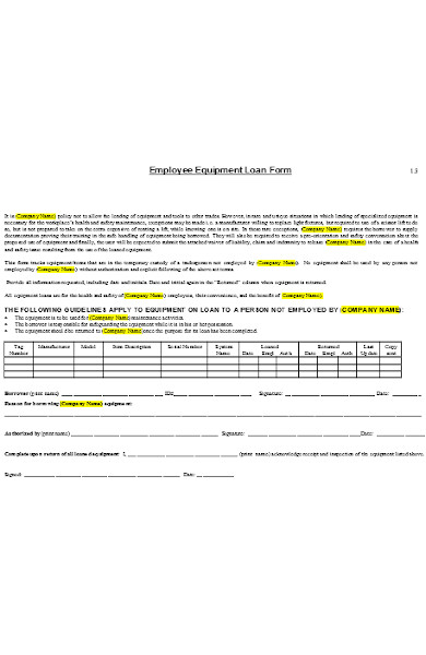 employee equipment loan form