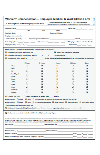 employee medical work status form