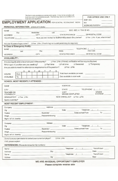 employement application form