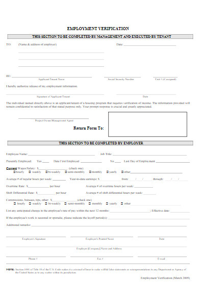 employement verification form