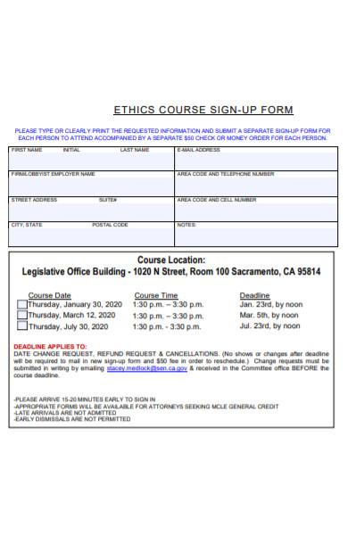 ethic course signup form