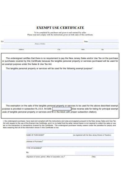 exempt use certificate form