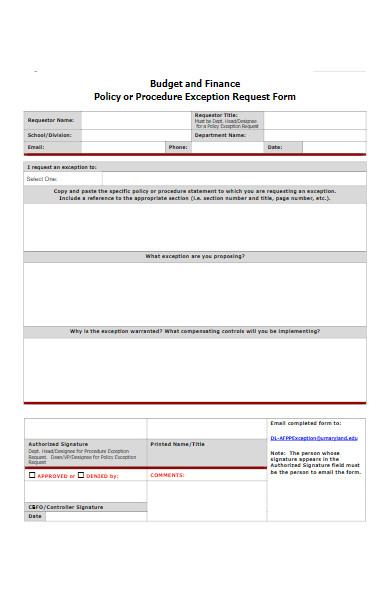 finance policy request form