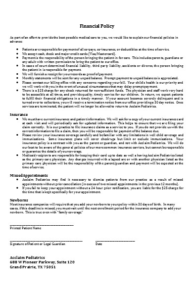 financial policy form