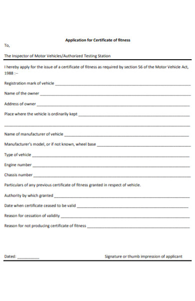 fitness certificate form