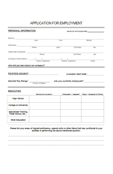 formal application for employment
