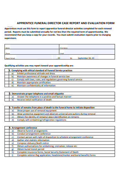 funeral evaluation form