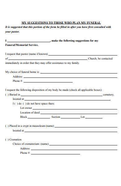 funeral form for work