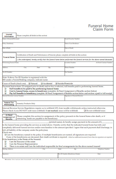 funeral home claim form