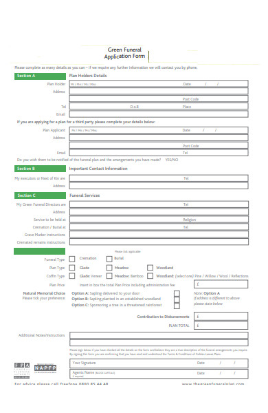 funeral payment form