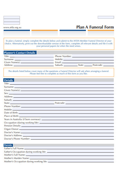 funeral plan form