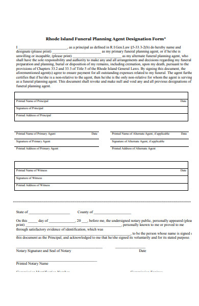 funeral planning agent designation form