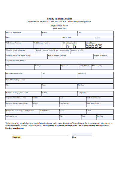 funeral registration form