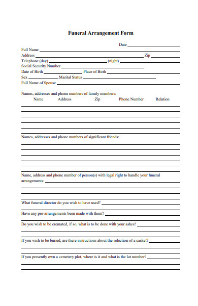 funeral wishes form