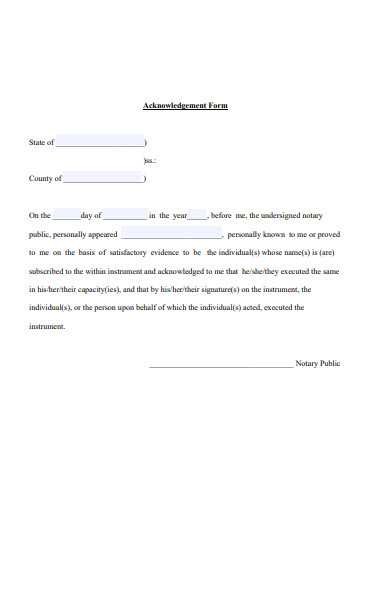 generic acknowledgment forms