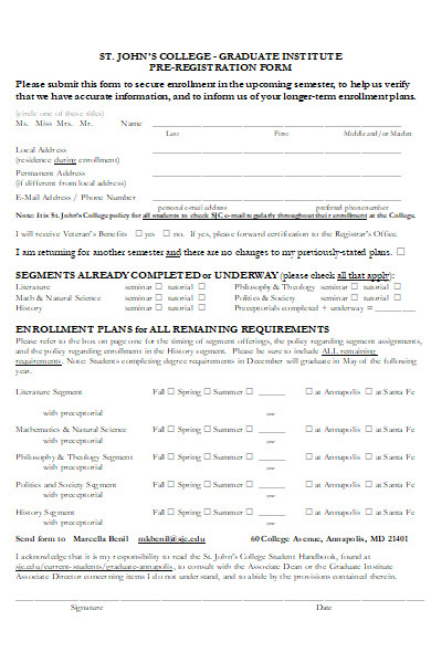graduate pre registration form