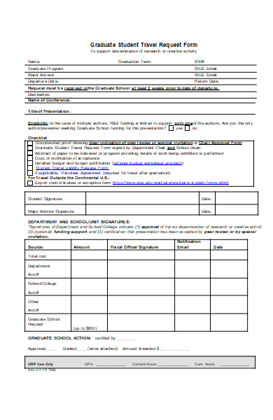 graduate student travel request form