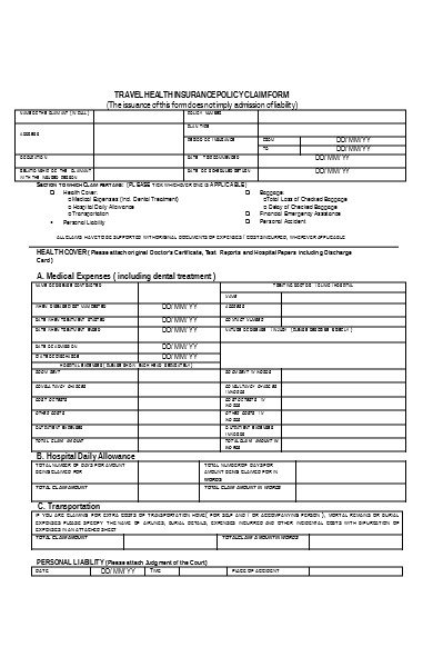 health insurance policy claim form example