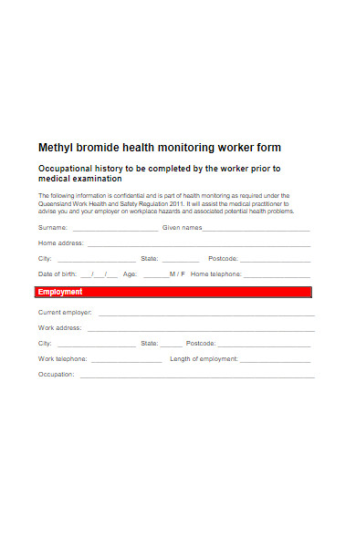 health monitoring worker form