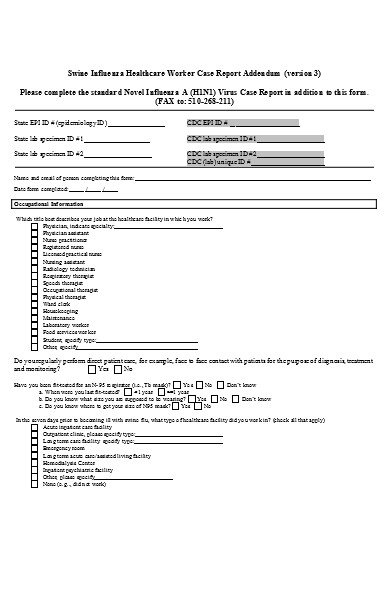 healthcare worker case report form