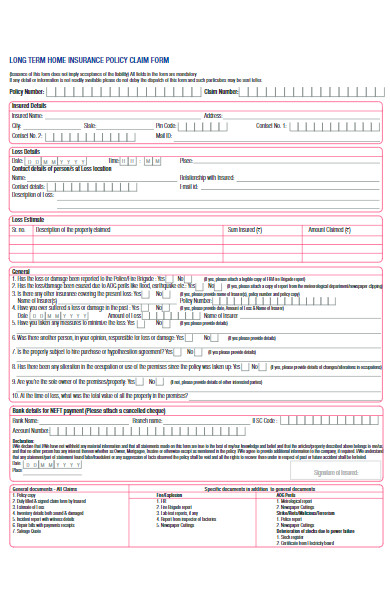 home insurance policy claim form