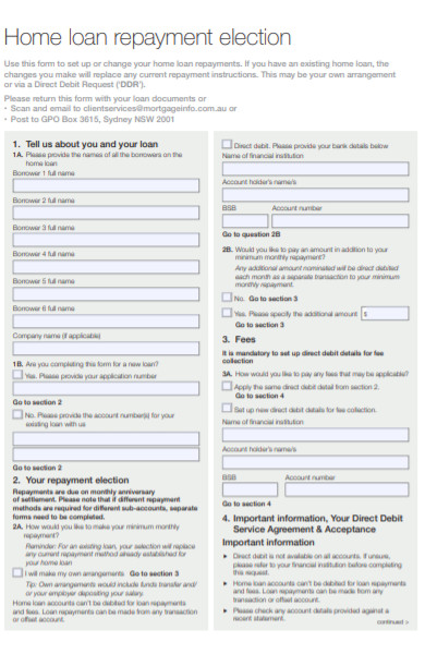 home loan repayment election form