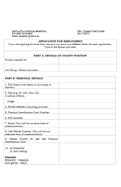 hospital employment application form