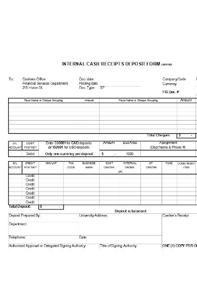internal cash deposit form