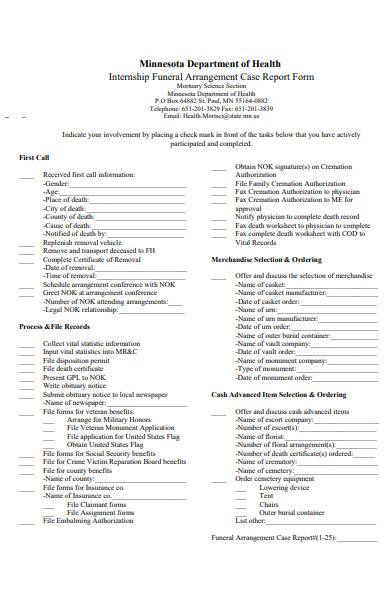 internship funeral case report form
