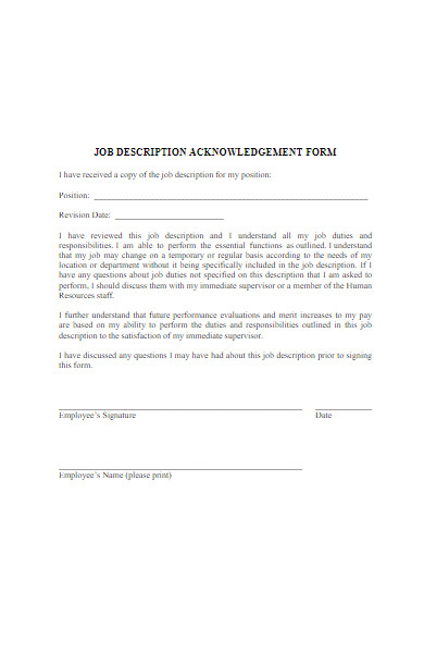 job description acknowledgment form