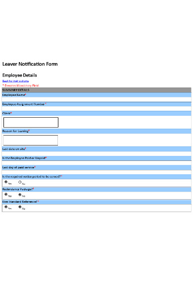 leaver notification form