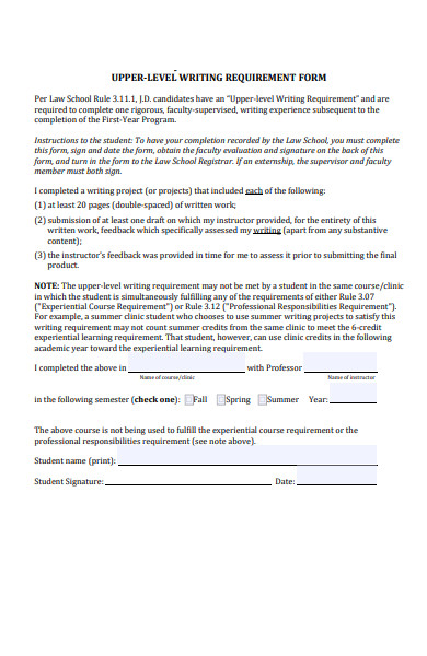 level writing requirement form