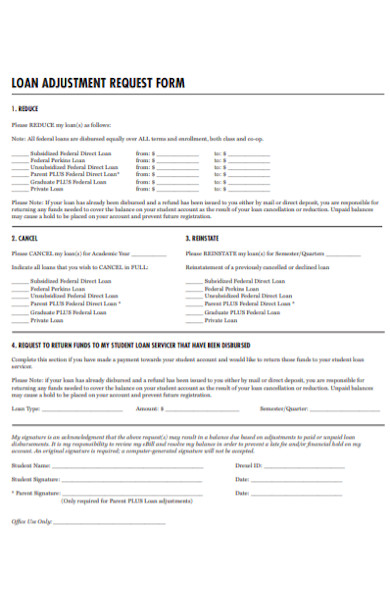 loan adjustment request form