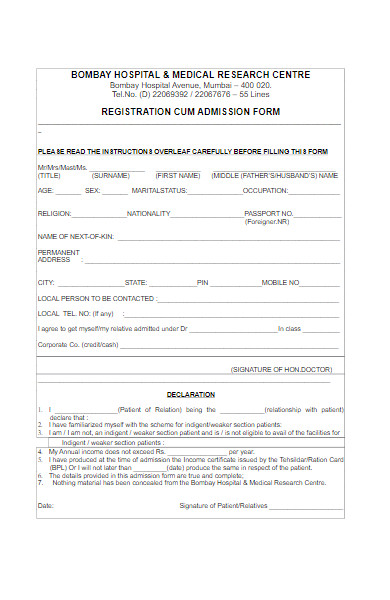 medical registration cum admission form