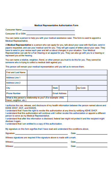 medical representative authorization form
