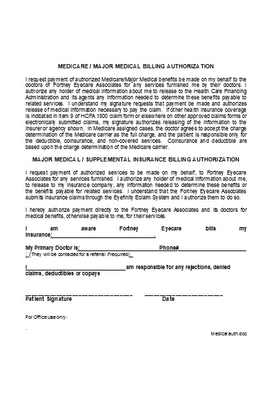 medicare billing authorization form