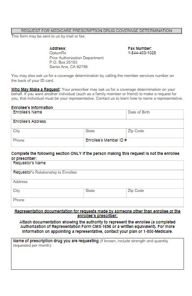 medicare drug determination request form