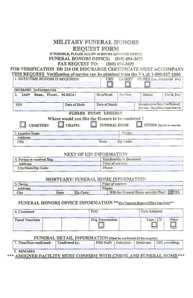 military funeral honor form