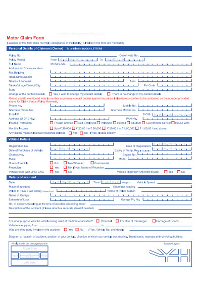 motor insurance policy claim form