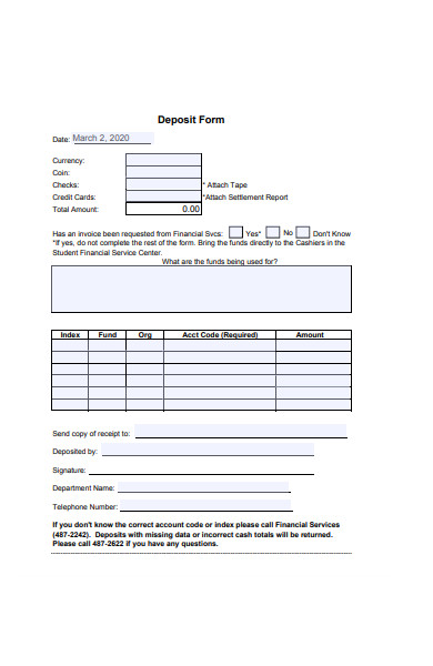 new deposit form