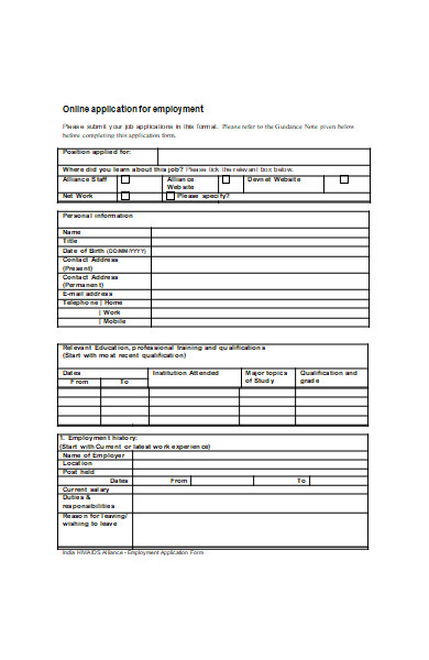 online application form for employment